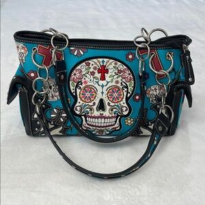 COWGIRL TRENDY Colorful Skull Design Women's CONCEALED CARRY Handbag
